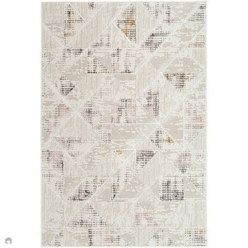 Glitz GLZ04 Modern Abstract Tiled Geometric Grid Distressed Metallic Shimmer Hi-Low Textured Soft-Touch Polyester Low Profile Short-Pile Ivory/Beige/Grey/Multicolour Rug-Nourison-Rug Love - The Most Loved Rug Store
